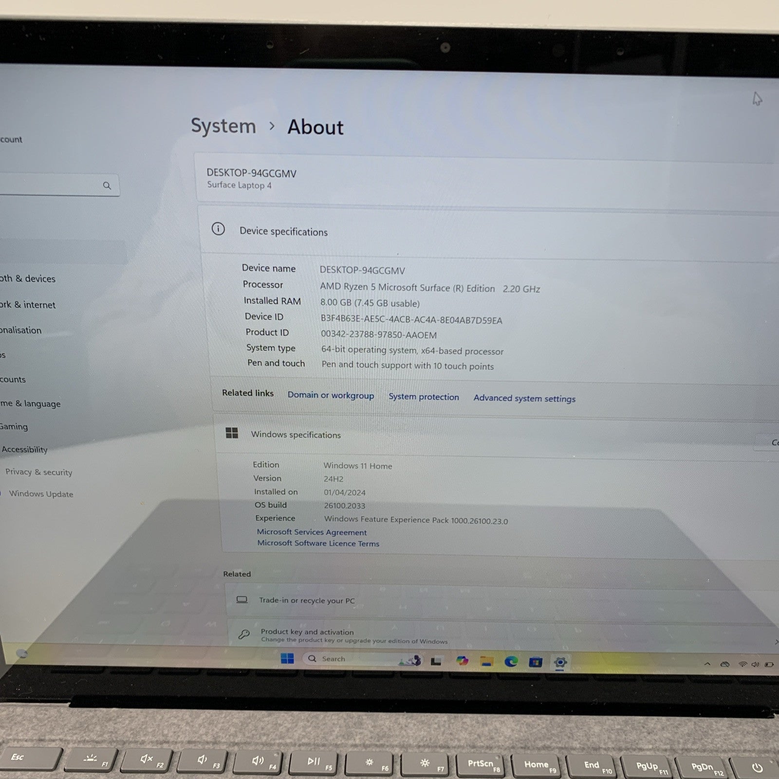 Microsoft Surface Laptop 4 1958 13.5" 2K Touch AMD Ryzen 5 8GB 256GB SSD Win 11