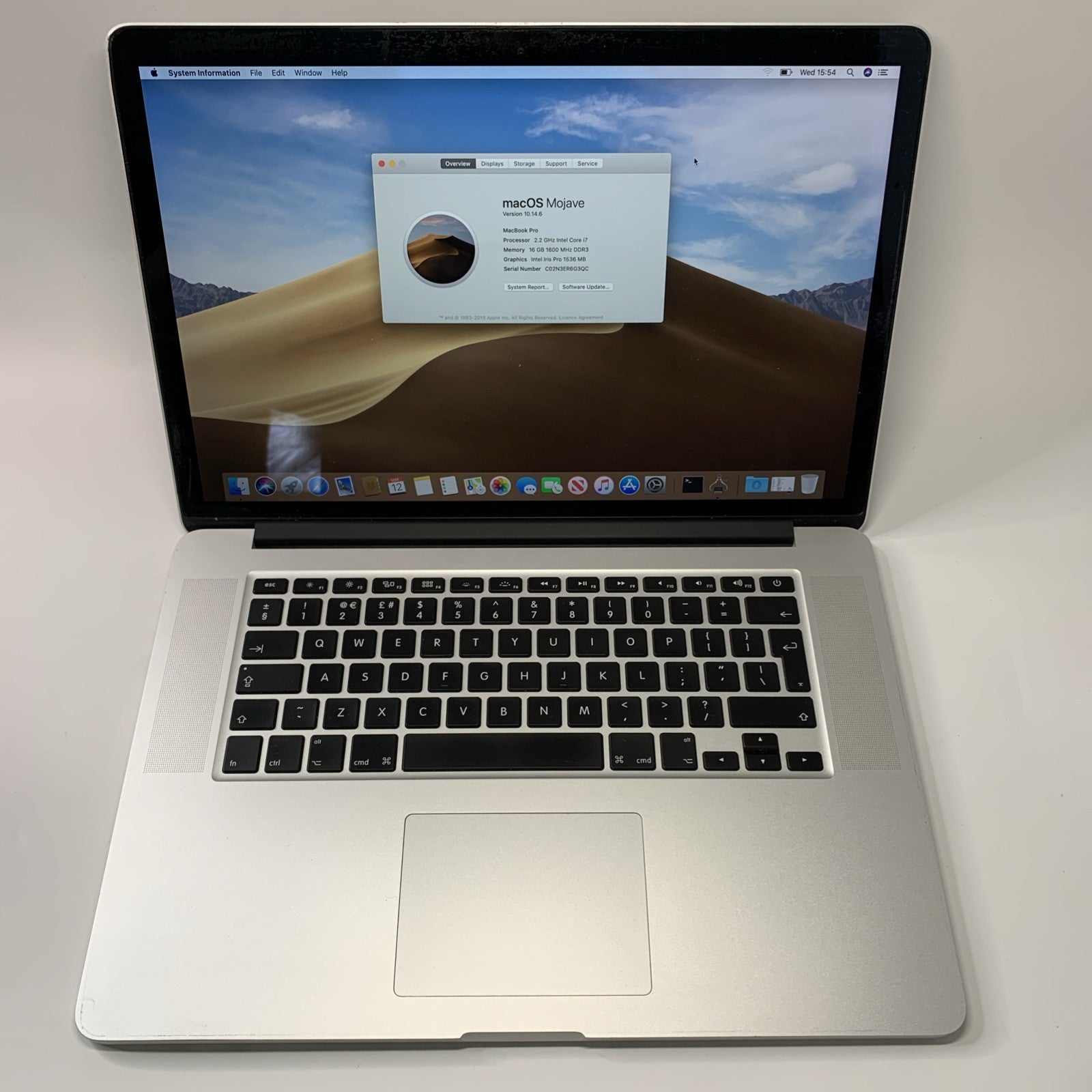 MacBook Pro Retina 15” inch, Mid 2014 2.2GHz i7 16GB 256GB Intel Iris Pro