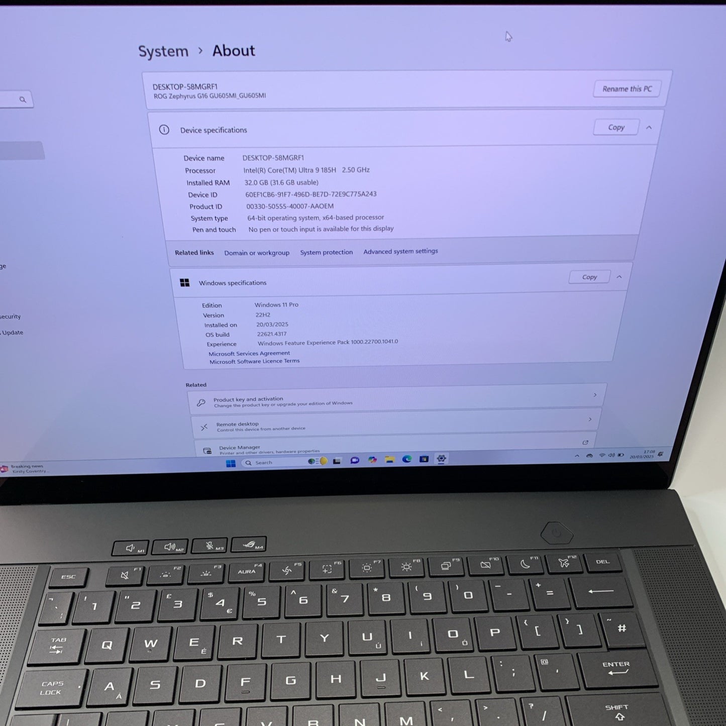 ASUS ROG Zephyrus G16 OLED 16.0" Core Ultra 9-185H RTX 4070 32GB RAM 1TB SSD 