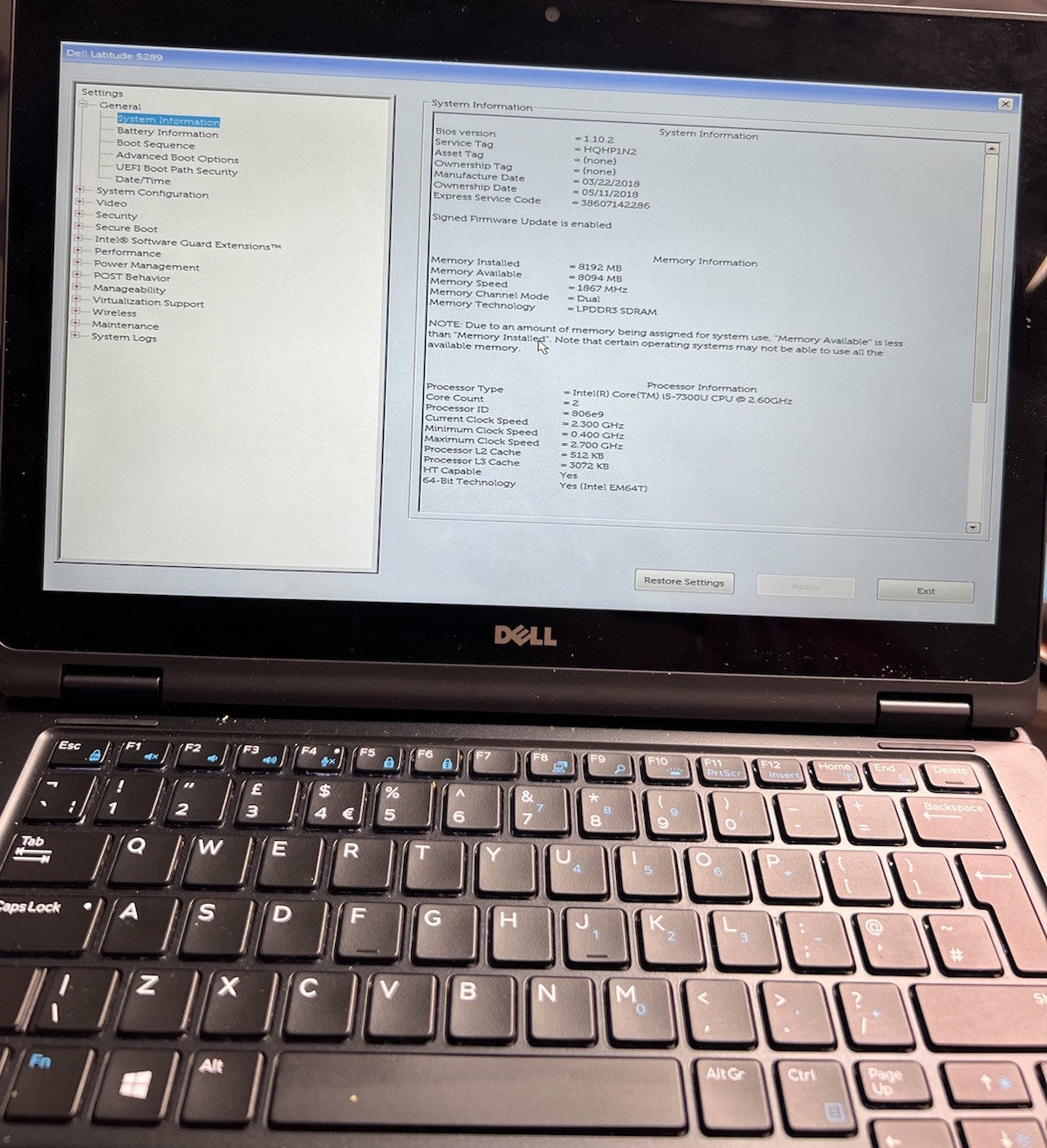 For Dell Latitude 5289 Motherboard 0T4R3X I5-7300U 8GB (WORKS- FAULTY)