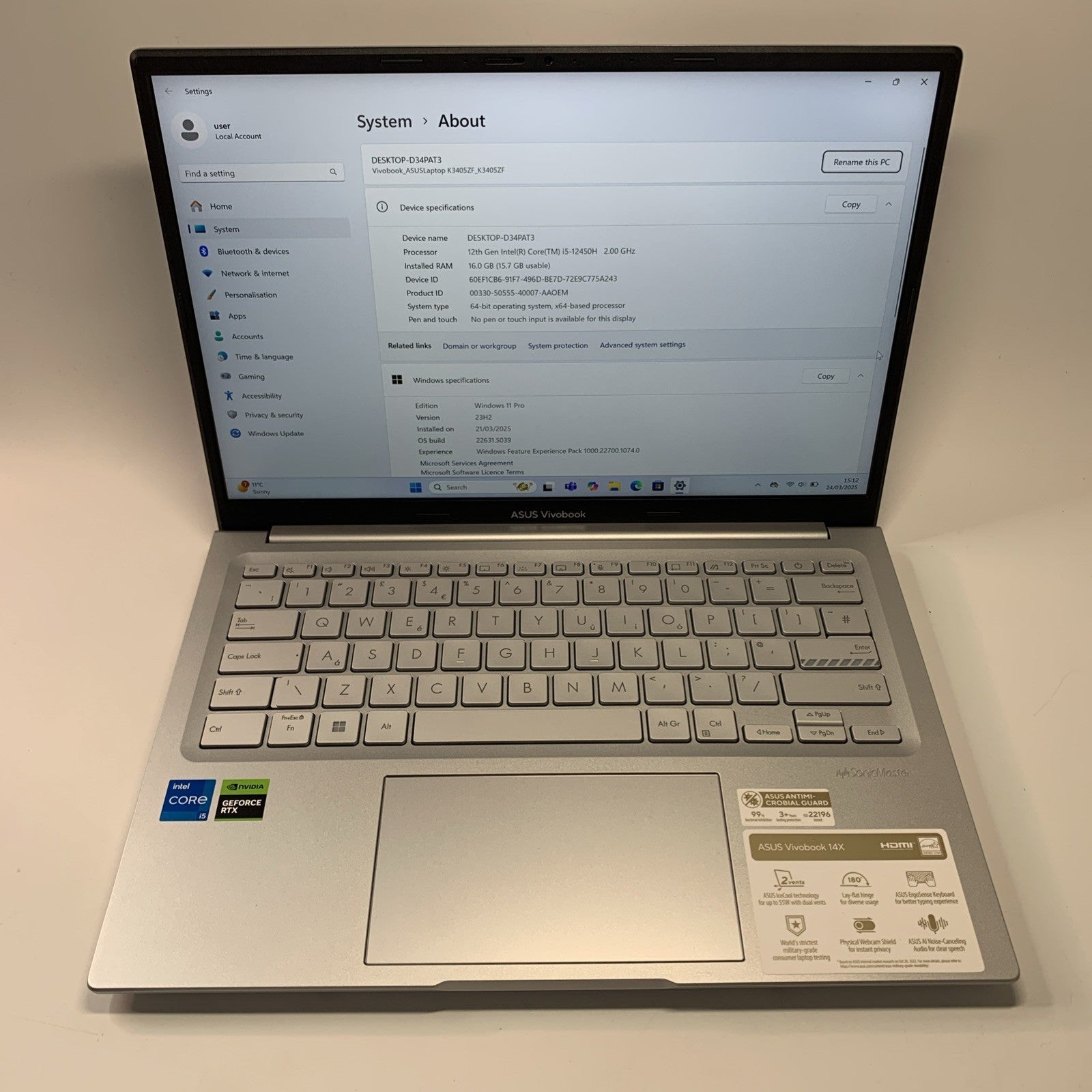 ASUS Vivobook 14X K3405Z 14” Laptop  Core i5-12450H 16GB RAM 512GB SSD RTX 2050