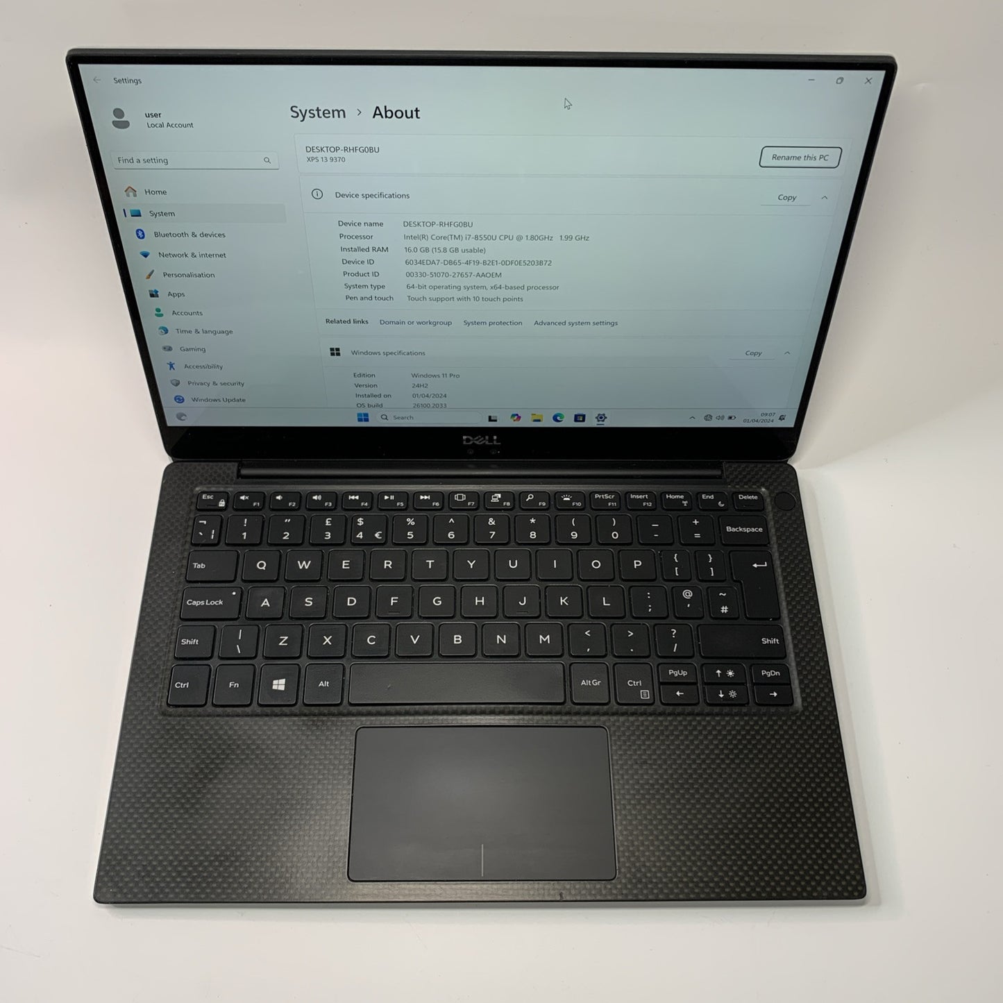 Dell XPS 13 9370 13.3" 4K Laptop Core i7-8550U 8GB RAM 512GB SSD Touchscreen