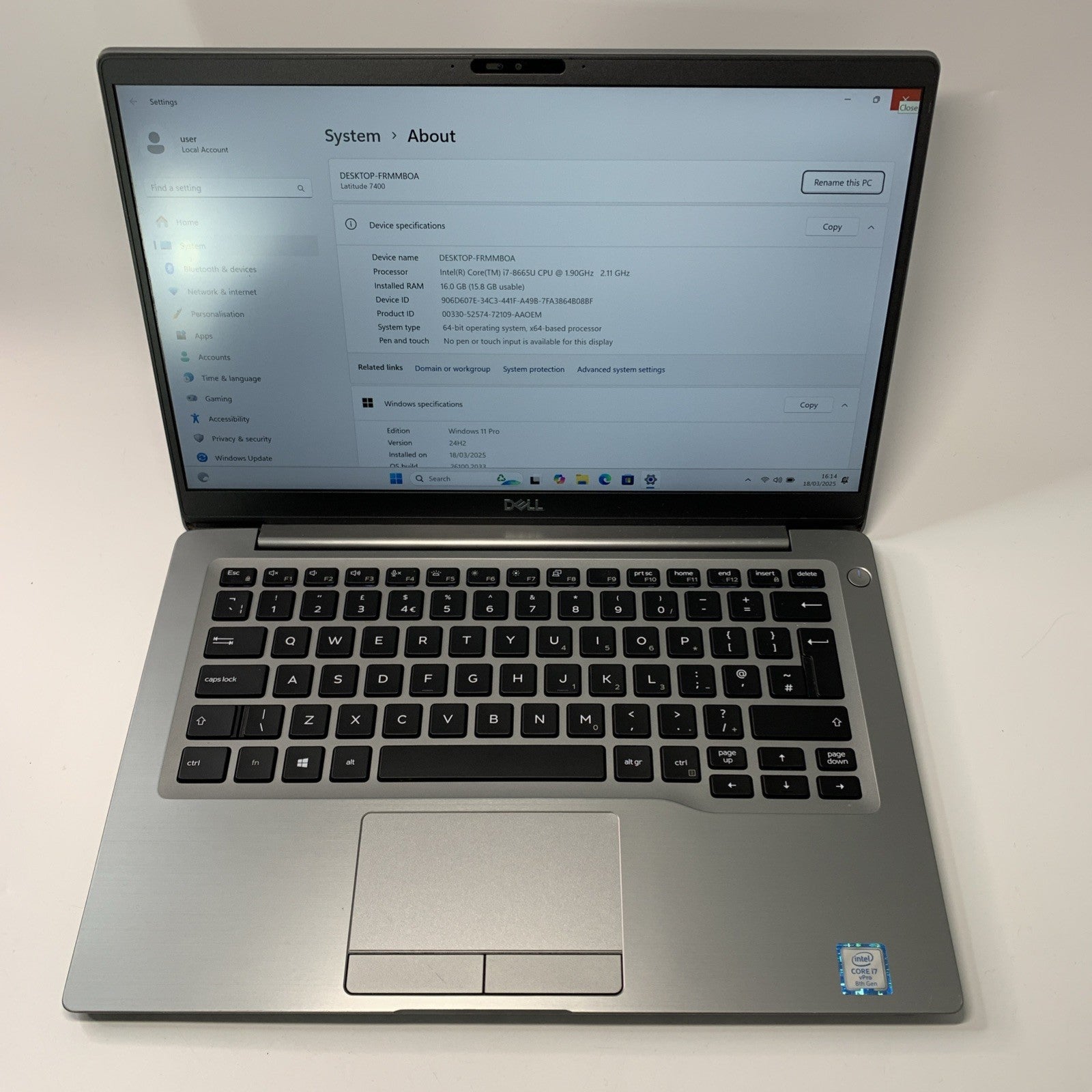 Dell Latitude 7400 14’’ Laptop Core i7-8665U 16GB RAM 256GB SSD Windows 11 Pro